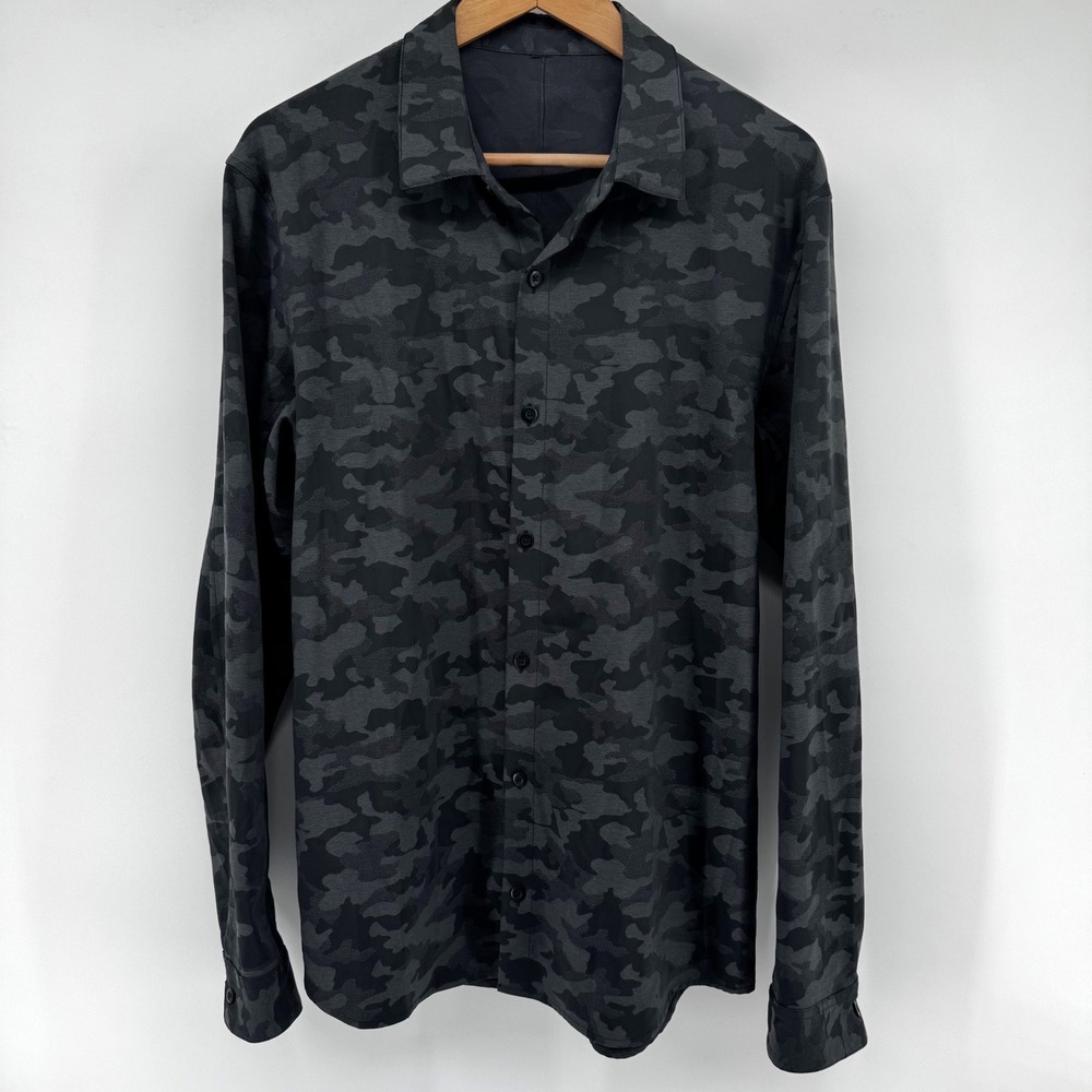 Lululemon Mens L Down to the Wire Grey/Black Camo Long Sleeve Performance Shirt